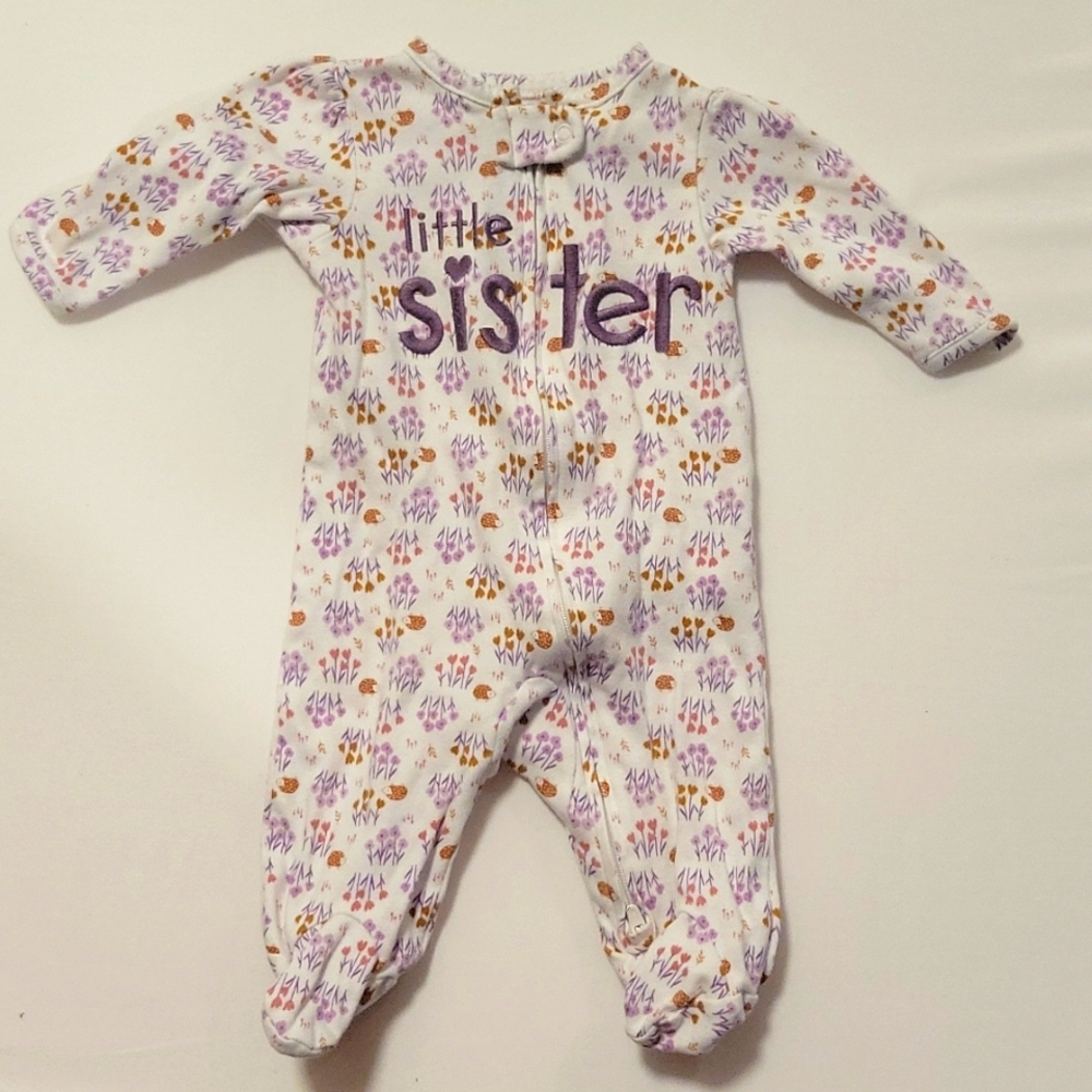 Little Sister footie size 0-3 months purple embroidery